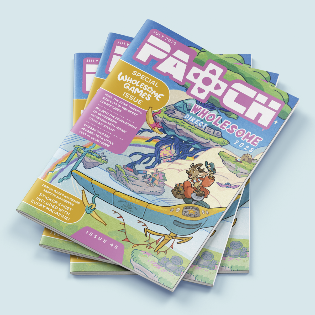 A small pile of magazines to titled Patch